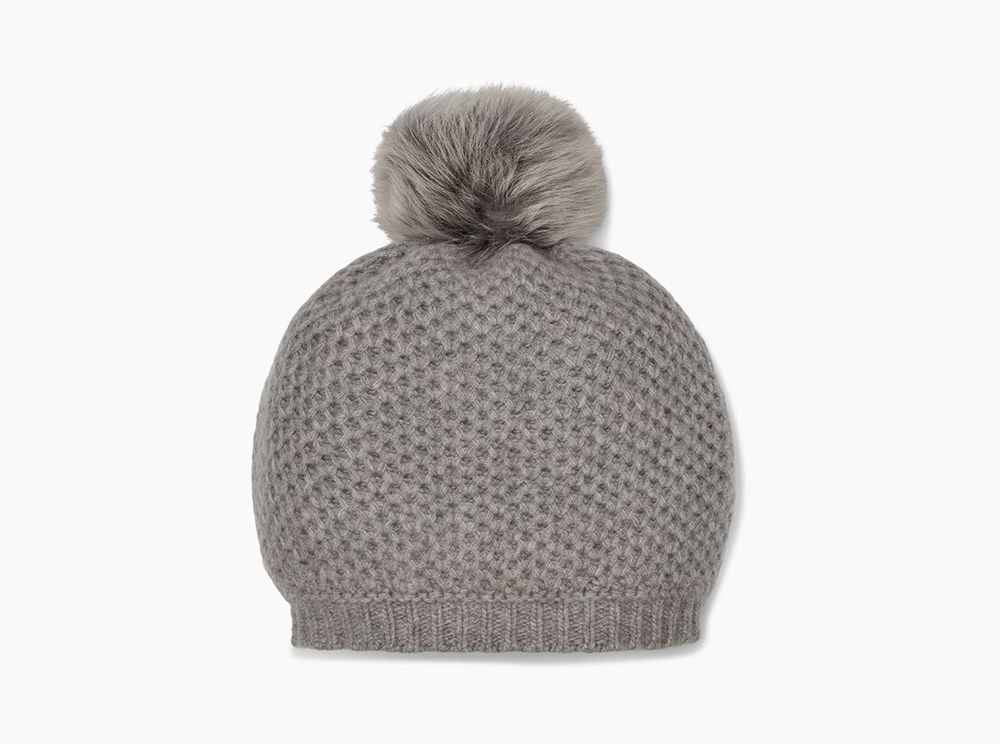 Ugg Beanies Womens - Ugg Aislinn Honeycomb Knit Pom Light Grey - 965DFRHYV